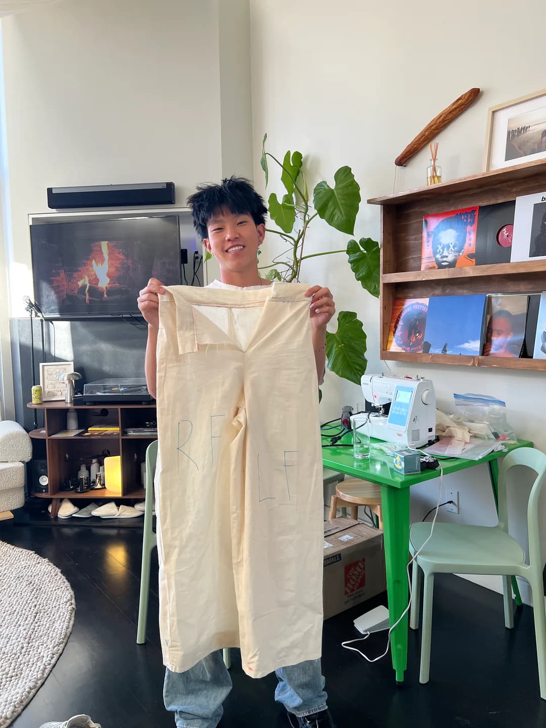 Jason holding an early prototype of ThirtyOne Pants